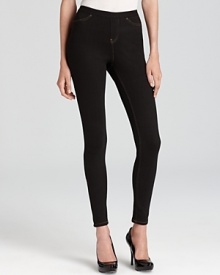 With a denim look and pull-on style, these solid leggings from HUE are a laid-back piece, perfect for tucking into boots or pairing with pumps. With a denim look and pull-on style, these solid leggings from HUE are a laid-back piece, perfect for tucking into boots or pairing with pumps.