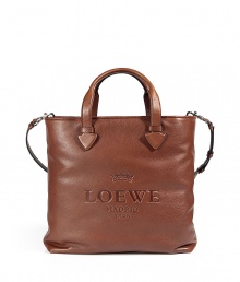 Luxurious bag in brown leather - classic and currently very hip shopper shape - very comfortable handles with decorative arrow finish - embossed Loewe logo adds a stylish finish - a genuine favorite, robust and functional - super size, fits a laptop, too