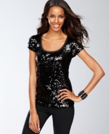 Shimmering sequins make for one dramatic tee! INC's petite top can be worn for a night out on the town all by itself or layered with other evening-ready pieces. Shimmering sequins make for one dramatic tee! INC's petite top can be worn for a night out on the town all by itself or layered with other evening-ready pieces.
