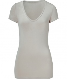 Amp up your casual basics with this easy-to-style flattering tee from Majestic - V-neck neck, short sleeves, slim fit - Pair with skinnies, a draped cardigan, and platform booties or with denim cut-offs and platform sandals for a casual warm weather look Amp up your casual basics with this easy-to-style flattering tee from Majestic - V-neck neck, short sleeves, slim fit - Pair with skinnies, a draped cardigan, and platform booties or with denim cut-offs and platform sandals for a casual warm weather look