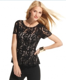 The silhouette of the season -- the peplum -- goes wildly chic when rendered in delicate lace! INC's petite top also features stylish button closures up the back. The silhouette of the season -- the peplum -- goes wildly chic when rendered in delicate lace! INC's petite top also features stylish button closures up the back.