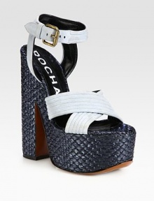 Sumptuous suede pairs with woven raffia for a textured look in this sky-high design. Raffia heel, 6½ (160mm)Raffia platform, 2¼ (60mm)Compares to a 4¼ heel (110mm)Suede upperAdjustable ankle strapLeather lining and solePadded insoleMade in Italy Sumptuous suede pairs with woven raffia for a textured look in this sky-high design. Raffia heel, 6½ (160mm)Raffia platform, 2¼ (60mm)Compares to a 4¼ heel (110mm)Suede upperAdjustable ankle strapLeather lining and solePadded insoleMade in Italy