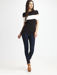 Traffic-stopping colorblock adds a bold touch to this body-con design finished with skin-baring cut-outsOff-the-shoulder boatneckSlit cap sleevesPullover styleAbout 25 from shoulder to hem94% rayon/6% spandexDry cleanMade in USAModel shown is 5'10 (177cm) wearing US size Small. Traffic-stopping colorblock adds a bold touch to this body-con design finished with skin-baring cut-outsOff-the-shoulder boatneckSlit cap sleevesPullover styleAbout 25 from shoulder to hem94% rayon/6% spandexDry cleanMade in USAModel shown is 5'10 (177cm) wearing US size Small.