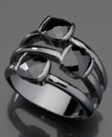 A triple threat of stunning and sophisticated beauty. This ring features three bands joined in the back, with three faceted hematite stones. Crafted in mixed metal. Size 7. A triple threat of stunning and sophisticated beauty. This ring features three bands joined in the back, with three faceted hematite stones. Crafted in mixed metal. Size 7.