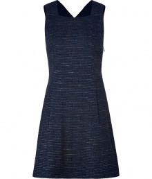 Perfect for taking from your desk to dinner dates, Theyskens Theorys modern knit dress is as versatile as it is chic - Square neckline in front, V-neckline in back, sleeveless, kangaroo-style front slit pockets, allover woven-in subtle metallic shimmer, hidden side zip - Tailored fit, A-line silhouette - Wear with a cool cropped cardi and flats to work, or with a leather jacket and peep-toes to cocktails Perfect for taking from your desk to dinner dates, Theyskens Theorys modern knit dress is as versatile as it is chic - Square neckline in front, V-neckline in back, sleeveless, kangaroo-style front slit pockets, allover woven-in subtle metallic shimmer, hidden side zip - Tailored fit, A-line silhouette - Wear with a cool cropped cardi and flats to work, or with a leather jacket and peep-toes to cocktails