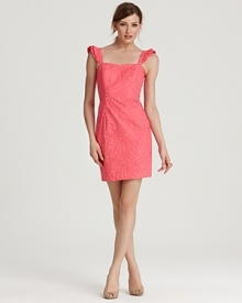 Ruffled shoulder straps meet a perky pink silhouette for a Lilly Pulitzer dress brimming with feminine charm. Finish the look with pearls and nude pumps for head-to-heel polish. Ruffled shoulder straps meet a perky pink silhouette for a Lilly Pulitzer dress brimming with feminine charm. Finish the look with pearls and nude pumps for head-to-heel polish.