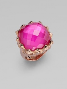 From the Pop Superstud Collection. A faceted square of pink sapphire quartz is layered over mother-of-pearl, creating richness and depth in this striking ring with a spiky zigzag setting.Pink sapphire quartz and white mother-of-pearlRose goldplated sterling silverAbout 1 squareImported From the Pop Superstud Collection. A faceted square of pink sapphire quartz is layered over mother-of-pearl, creating richness and depth in this striking ring with a spiky zigzag setting.Pink sapphire quartz and white mother-of-pearlRose goldplated sterling silverAbout 1 squareImported