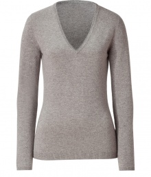 Exquisitely soft in chic cashmere, Brunello Cucinellis heathered V-neck lends a luxurious polish to casual daytime looks - Softly scooped V-neckline, long sleeves, sueded elbow patches, fine ribbed trim - Classic straight fit - Team with tailored button-downs and dressy trousers, or with tissue tees, favorite jeans and flats Exquisitely soft in chic cashmere, Brunello Cucinellis heathered V-neck lends a luxurious polish to casual daytime looks - Softly scooped V-neckline, long sleeves, sueded elbow patches, fine ribbed trim - Classic straight fit - Team with tailored button-downs and dressy trousers, or with tissue tees, favorite jeans and flats