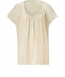 Stylish top in fine, pure pale beige silk - Super-soft, lightweight fabric drapes like a dream - Chic smocked style with short sleeves and round, gathered neckline - Gentle pleating throughout bodice - An elegant, versatile basic in a classic shade - Dress up with a cropped jacket, pencil skirt and peep toe pumps, or go for a more casual look with skinny denim and sandals Stylish top in fine, pure pale beige silk - Super-soft, lightweight fabric drapes like a dream - Chic smocked style with short sleeves and round, gathered neckline - Gentle pleating throughout bodice - An elegant, versatile basic in a classic shade - Dress up with a cropped jacket, pencil skirt and peep toe pumps, or go for a more casual look with skinny denim and sandals