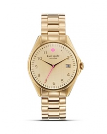 Make this gold-plated stunner from kate spade new york a go-to to add practicality to your portfolio. This watch boasts a polished look, so wear it to finish crisp, tailored styles. Make this gold-plated stunner from kate spade new york a go-to to add practicality to your portfolio. This watch boasts a polished look, so wear it to finish crisp, tailored styles.