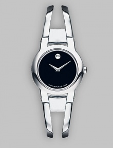 Bracelet-style timepiece pairs a double band with a black museum dial. Quartz movement Round face 24mm Stainless steel band Made in Switzerland Bracelet-style timepiece pairs a double band with a black museum dial. Quartz movement Round face 24mm Stainless steel band Made in Switzerland