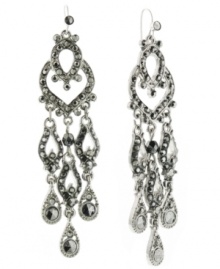 Decorative drops. Embellished with sparkling acrylic accents, 2028's ornate drop earrings have an eye-catching effect. Crafted in hematite tone mixed metal, they'll look equally chic for daytime or evening. Approximate drop: 3 inches. Decorative drops. Embellished with sparkling acrylic accents, 2028's ornate drop earrings have an eye-catching effect. Crafted in hematite tone mixed metal, they'll look equally chic for daytime or evening. Approximate drop: 3 inches.