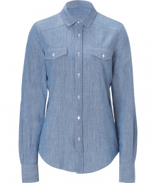 An essential style for spring, See by Chlo?s light denim shirt is a trend-right must - Classic collar, long sleeves, buttoned cuffs, buttoned chest pockets, button-down front, seamed yolk, shirttail hemline - Loosely tailored fit - Wear buttoned right up to the top for a sartorial-savvy look An essential style for spring, See by Chlo?s light denim shirt is a trend-right must - Classic collar, long sleeves, buttoned cuffs, buttoned chest pockets, button-down front, seamed yolk, shirttail hemline - Loosely tailored fit - Wear buttoned right up to the top for a sartorial-savvy look