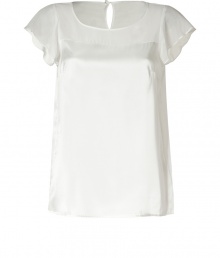 Work a feminine edge into your workweek looks with DKNYs ultra romantic satin and sheer silk top - Round neckline, buttoned slit at nape, draped cap sleeves, satin body, sheer yolk - Loosely draped fit - Team with tailored separates and sleek leather accessories Work a feminine edge into your workweek looks with DKNYs ultra romantic satin and sheer silk top - Round neckline, buttoned slit at nape, draped cap sleeves, satin body, sheer yolk - Loosely draped fit - Team with tailored separates and sleek leather accessories