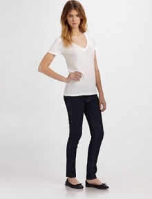 Featherweight jersey and a flattering V-neck make this breezy design and everyday essential.V neckline Short sleeves Pullover style 50% Supima cotton/50% modal Made in USA Featherweight jersey and a flattering V-neck make this breezy design and everyday essential.V neckline Short sleeves Pullover style 50% Supima cotton/50% modal Made in USA