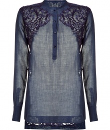 This lace-embroidered top infuses your look with stylish appeal - Stand collar, front button half-placket, lace detail at shoulders, side panels, and back hem, asymmetrical hem, long cuffs - Pair with skinny cropped jeans, a blazer, and platform pumps This lace-embroidered top infuses your look with stylish appeal - Stand collar, front button half-placket, lace detail at shoulders, side panels, and back hem, asymmetrical hem, long cuffs - Pair with skinny cropped jeans, a blazer, and platform pumps