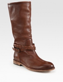 An adjustable braided strap wraps around this traditional style made of rich Italian leather. Stacked heel, 1 (25mm)Shaft, 12Leg circumference, 13½Leather upperPull-on styleAdjustable braided strapLeather lining and solePadded insoleMade in Italy An adjustable braided strap wraps around this traditional style made of rich Italian leather. Stacked heel, 1 (25mm)Shaft, 12Leg circumference, 13½Leather upperPull-on styleAdjustable braided strapLeather lining and solePadded insoleMade in Italy
