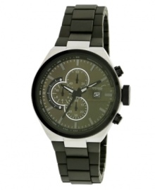 Get down to business with this military-inspired watch by Kenneth Cole New York. Green polyurethane bracelet and round gunmetal ion-plated stainless steel case. Green chronograph dial features stick indices, minute track, tachymeter scale, date window at three o'clock, three subdials, luminous hands and logo. Quartz movement. Water resistant to 50 meters. Limited lifetime warranty. Get down to business with this military-inspired watch by Kenneth Cole New York. Green polyurethane bracelet and round gunmetal ion-plated stainless steel case. Green chronograph dial features stick indices, minute track, tachymeter scale, date window at three o'clock, three subdials, luminous hands and logo. Quartz movement. Water resistant to 50 meters. Limited lifetime warranty.