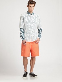 EXCLUSIVELY AT SAKS. The new shade of summer in a heavier Italian cotton twill with a longer, relaxed fit that matches the season's ease. Side slash, back welt and flap pocketsInseam, about 12½CottonDry cleanMade in USA EXCLUSIVELY AT SAKS. The new shade of summer in a heavier Italian cotton twill with a longer, relaxed fit that matches the season's ease. Side slash, back welt and flap pocketsInseam, about 12½CottonDry cleanMade in USA