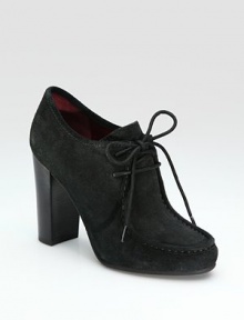 A classic style of supple suede, updated with a lace-up front and stacked heel.Stacked heel, 4 (100mm) Suede upper Leather lining Padded insole Rubber sole ImportedOUR FIT MODEL RECOMMENDS ordering true size. A classic style of supple suede, updated with a lace-up front and stacked heel.Stacked heel, 4 (100mm) Suede upper Leather lining Padded insole Rubber sole ImportedOUR FIT MODEL RECOMMENDS ordering true size.