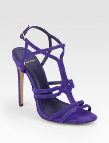 Ultra-skinny, dainty suede straps grace the front of this sophisticated design. Self-covered heel, 5 (125mm)Suede upperAdjustable ankle strapLeather lining and solePadded insoleMade in ItalyOUR FIT MODEL RECOMMENDS ordering one size up as this style runs small. Ultra-skinny, dainty suede straps grace the front of this sophisticated design. Self-covered heel, 5 (125mm)Suede upperAdjustable ankle strapLeather lining and solePadded insoleMade in ItalyOUR FIT MODEL RECOMMENDS ordering one size up as this style runs small.