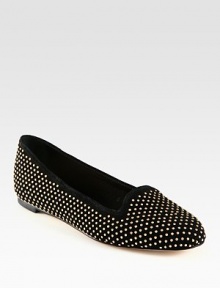 The perfect casual suede staple covered with metal studded polka dots. Suede upper with metal studsLeather lining and solePadded insoleImportedOUR FIT MODEL RECOMMENDS ordering true size. The perfect casual suede staple covered with metal studded polka dots. Suede upper with metal studsLeather lining and solePadded insoleImportedOUR FIT MODEL RECOMMENDS ordering true size.