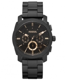 Fossil has updated the classic gentlemen's Machine watch with sleek matte black for a touch of industrial cool. Fossil has updated the classic gentlemen's Machine watch with sleek matte black for a touch of industrial cool.