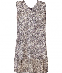 Easy elegance meets downtown cool with Theyskens Theorys violet and grey sleeveless abstract floral silk blouse - Straight, fluid silhouette - V-neck and signature v cutout at back - Flattering pleat detail at rear, hem hangs longer in the back - Pair with skinny denim, leather pants or pencil skirts and platform pumps or ballet flats Easy elegance meets downtown cool with Theyskens Theorys violet and grey sleeveless abstract floral silk blouse - Straight, fluid silhouette - V-neck and signature v cutout at back - Flattering pleat detail at rear, hem hangs longer in the back - Pair with skinny denim, leather pants or pencil skirts and platform pumps or ballet flats