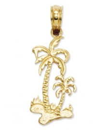 Take it to the tropics. Two detailed palm trees sway in the breeze on this pretty 14k gold charm. Chain not included. Approximate length: 9/10 inch. Approximate width: 4/10 inch.