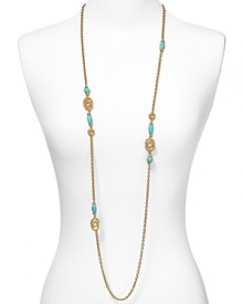 Exotic-inspired jewelry is a chic way to update your wardrobe this season, and T Tahari's beaded necklace is a bold choice. It's turquoise beads and gold-tone stations add a colorful flourish to every neckline.