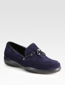A toggle detail tops this suede essential with leather trim. Suede upper with leather trimLeather liningRubber solePadded insoleMade in Italy A toggle detail tops this suede essential with leather trim. Suede upper with leather trimLeather liningRubber solePadded insoleMade in Italy