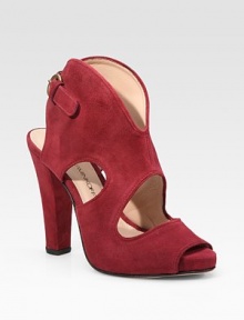 Soft suede cutout design with a secure back buckle and peep toe. Self-covered heel, 4¾ (120mm) Covered platform, ¾ (20mm) Compares to a 4 heel (100mm) Suede upper Back buckle closure Leather lining and sole Padded insole ImportedOUR FIT MODEL RECOMMENDS ordering one half size up as this style runs small. Soft suede cutout design with a secure back buckle and peep toe. Self-covered heel, 4¾ (120mm) Covered platform, ¾ (20mm) Compares to a 4 heel (100mm) Suede upper Back buckle closure Leather lining and sole Padded insole ImportedOUR FIT MODEL RECOMMENDS ordering one half size up as this style runs small.