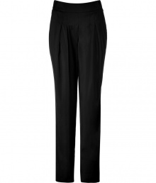 Elegant trousers in a mix of fine silk and viscose - A thoughtful touch of elastic make them wonderfully comfortable and incredibly flattering- Design features a broad saddle, pleats and a slim leg - A must-have basic, pants transition seamlessly from business to evening- Features two streamlined pockets at the hips - Style with trendy ankle boots and a sexy silk blouse in a bold color Elegant trousers in a mix of fine silk and viscose - A thoughtful touch of elastic make them wonderfully comfortable and incredibly flattering- Design features a broad saddle, pleats and a slim leg - A must-have basic, pants transition seamlessly from business to evening- Features two streamlined pockets at the hips - Style with trendy ankle boots and a sexy silk blouse in a bold color