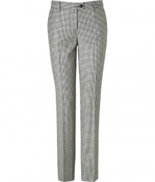 Channel chic 1960s-inspired style with these classic wool pants from Moschino C&C - Flat front, belt loops, off-seam pockets, back welt pockets with button, straight leg with creasing, all-over check print - Wear with a cowl neck sweater, platform heels, and an oversized tote Channel chic 1960s-inspired style with these classic wool pants from Moschino C&C - Flat front, belt loops, off-seam pockets, back welt pockets with button, straight leg with creasing, all-over check print - Wear with a cowl neck sweater, platform heels, and an oversized tote