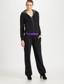 The ultimate in warmth and style, a quilted cotton terry jacket with a cozy fill and nylon lining.Attached hood with drawcordsZip-front closureSide zip pocketsLong sleeves with ribbed cuffsAdjustable drawcord at inner hemAbout 25 from shoulder to hem79% cotton/21% polyester; polyester fill; nylon liningMachine washImported Model shown is 5'10 (177cm) wearing US size Small. The ultimate in warmth and style, a quilted cotton terry jacket with a cozy fill and nylon lining.Attached hood with drawcordsZip-front closureSide zip pocketsLong sleeves with ribbed cuffsAdjustable drawcord at inner hemAbout 25 from shoulder to hem79% cotton/21% polyester; polyester fill; nylon liningMachine washImported Model shown is 5'10 (177cm) wearing US size Small.