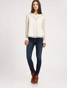 Romance novel-inspired blouse with a semi-sheer silhouette and embroidered trim. RoundneckLong sleevesEmbroidered, buttoned cuffsCotton liningPolyesterDry cleanImportedModel shown is 5'10 (177cm) wearing US size Small. Romance novel-inspired blouse with a semi-sheer silhouette and embroidered trim. RoundneckLong sleevesEmbroidered, buttoned cuffsCotton liningPolyesterDry cleanImportedModel shown is 5'10 (177cm) wearing US size Small.