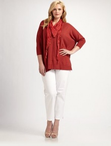 A relaxed fit and luxurious fabrication makes this top a must-have.V-neckThree-quarter sleevesAbout 29 from shoulder to hemMerino woolImported of Italian fabricHand wash A relaxed fit and luxurious fabrication makes this top a must-have.V-neckThree-quarter sleevesAbout 29 from shoulder to hemMerino woolImported of Italian fabricHand wash