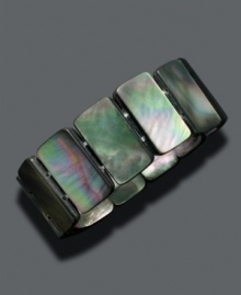 Shine from inside and out. Rainbows of purple, green and blue shimmer from this luminous bracelet of black Tahitian mother-of-pearl (15-20 mm). Stretches to fit wrist. Approximate length: 8 inches. Shine from inside and out. Rainbows of purple, green and blue shimmer from this luminous bracelet of black Tahitian mother-of-pearl (15-20 mm). Stretches to fit wrist. Approximate length: 8 inches.