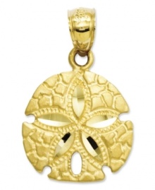 Seaside style. This sweet sand dollar charm is crafted in 14k gold with a unique cut-out design. Chain not included. Approximate length: 9/10 inch. Approximate width: 6/10 inch. Seaside style. This sweet sand dollar charm is crafted in 14k gold with a unique cut-out design. Chain not included. Approximate length: 9/10 inch. Approximate width: 6/10 inch.