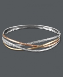 Versatile, sparkling and stylish. Trio by EFFY Collection's stunning bangle bracelet features overlapping bands of 14k gold, 14k white gold and 14k rose gold that shines with the addition of round-cut diamonds (1 ct. t.w.). Approximate diameter: 2-1/2 inches. Versatile, sparkling and stylish. Trio by EFFY Collection's stunning bangle bracelet features overlapping bands of 14k gold, 14k white gold and 14k rose gold that shines with the addition of round-cut diamonds (1 ct. t.w.). Approximate diameter: 2-1/2 inches.