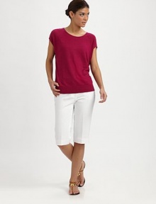 Stylish seams add a tailored touch to this elegant linen design featuring feminine sleeves. ScoopneckCap sleevesPull-on styleRibbed hemAbout 25 from shoulder to hemLinenHand washImported of Italian fabric Stylish seams add a tailored touch to this elegant linen design featuring feminine sleeves. ScoopneckCap sleevesPull-on styleRibbed hemAbout 25 from shoulder to hemLinenHand washImported of Italian fabric