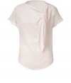 Elegant top in fine, pure pale pink silk - Super-soft, lightweight fabric falls beautifully - Draped cowl neck with tie and short, sheer sleeves - Slim, straight silhouette - Rounded hem hangs slightly longer in the front - Chic and ultra-feminine, seamlessly transitions from day to evening - Pair with cropped trousers, leather leggings or a pencil skirt