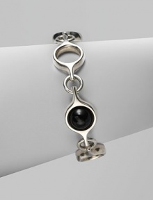 An unique and modern design featuring black agate spherical inset links and sterling silver circular links. Black agateSterling silverToggle closureLength, about 7½Imported An unique and modern design featuring black agate spherical inset links and sterling silver circular links. Black agateSterling silverToggle closureLength, about 7½Imported