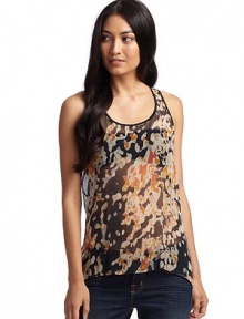 THE LOOKScoopneckPullover styleSleevelessSheer, abstract printRacerback design with contrast print draped detailTail hemTHE FITLoose fit silhouetteAbout 27 from shoulder to longest point of hemTHE MATERIALSilkCARE & ORIGINDry cleanMade in USA THE LOOKScoopneckPullover styleSleevelessSheer, abstract printRacerback design with contrast print draped detailTail hemTHE FITLoose fit silhouetteAbout 27 from shoulder to longest point of hemTHE MATERIALSilkCARE & ORIGINDry cleanMade in USA