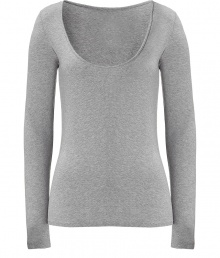 Stylish heather grey scoop neck tee from Closed - Made of luxe organic cotton, this long sleeve tee is a must-have basic - Flattering scoop neckline with a modern slim fit - Pair with distressed skinny jeans, a military-inspired jackets, and wedge booties