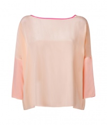 Modern and contemporary with chic tonal pastel coloring, NY born and raised designer Jonathan Simkhais silk dolman sleeve top is a fun choice for dressing up day and evening looks alike - Wide neckline with pink trim, 3/4 length dolman sleeves with pink turn-up cuffs - Loose, boxy fit - Wear with favorite skinnies and flats Modern and contemporary with chic tonal pastel coloring, NY born and raised designer Jonathan Simkhais silk dolman sleeve top is a fun choice for dressing up day and evening looks alike - Wide neckline with pink trim, 3/4 length dolman sleeves with pink turn-up cuffs - Loose, boxy fit - Wear with favorite skinnies and flats