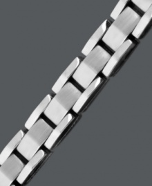 Give new dimension to your look with this stylish and durable design. Men's bracelet features a rectangular link set in stainless steel. Approximate length: 8-1/2 inches. Give new dimension to your look with this stylish and durable design. Men's bracelet features a rectangular link set in stainless steel. Approximate length: 8-1/2 inches.