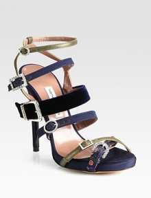 Forget-me-not Swarovski crystal-coated buckles top this grosgrain ribbon design, mixed with metallic leather and lush velvet. Grosgrain ribbon-covered heel, 4¾ (120mm)Grosgrain ribbon covered platform, ½ (15mm)Compares to a 4¼ heel (110mm)Metallic leather, velvet and grosgrain ribbon upper with crystal-coated bucklesAdjustable crystal-coated buckle strapsLeather lining and solePadded insoleMade in Italy Forget-me-not Swarovski crystal-coated buckles top this grosgrain ribbon design, mixed with metallic leather and lush velvet. Grosgrain ribbon-covered heel, 4¾ (120mm)Grosgrain ribbon covered platform, ½ (15mm)Compares to a 4¼ heel (110mm)Metallic leather, velvet and grosgrain ribbon upper with crystal-coated bucklesAdjustable crystal-coated buckle strapsLeather lining and solePadded insoleMade in Italy