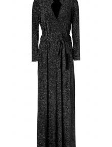 Shimmer into evening elegance in Jay Ahrs metallic dotted black floor-length gown, perfectly proportioned for glamorous results guaranteed to make an impact - Spread stand-up collar, wrapped V-neckline, long sleeves, self-tie sash, fitted top - Pair with platforms and a luxe clutch Shimmer into evening elegance in Jay Ahrs metallic dotted black floor-length gown, perfectly proportioned for glamorous results guaranteed to make an impact - Spread stand-up collar, wrapped V-neckline, long sleeves, self-tie sash, fitted top - Pair with platforms and a luxe clutch