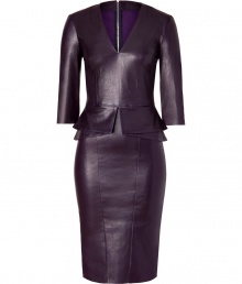 Cut a striking silhouette in this super sultry leather pencil dress from Jitrois - V-neck, 3/4 sleeves, fitted bodice with peplum detail at waist, pencil skirt, exposed back zip closure - Form-fitting - Style with sky-high heels and a statement clutch